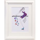 ORIGINAL ILLUSTRATION OF DESIGNS FOR LAURA ASHLEY, PEN ON CARD BY ROZ JENNINGS