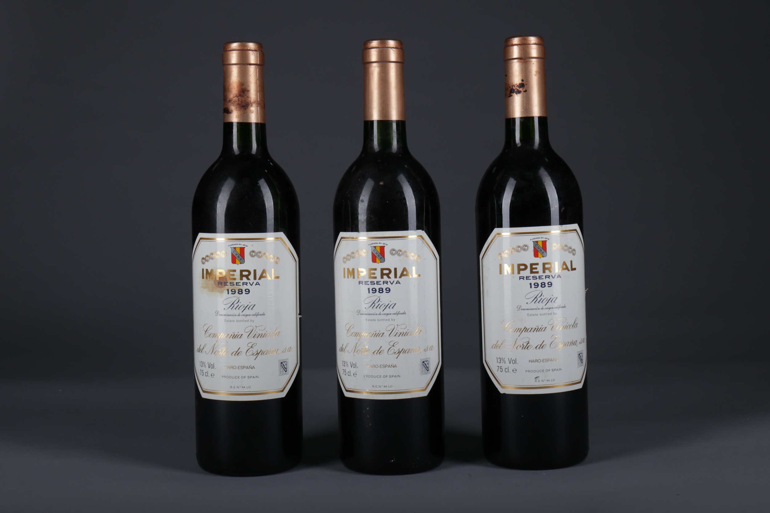 THREE BOTTLES OF CVNE 1989 IMPERIAL RESERVA