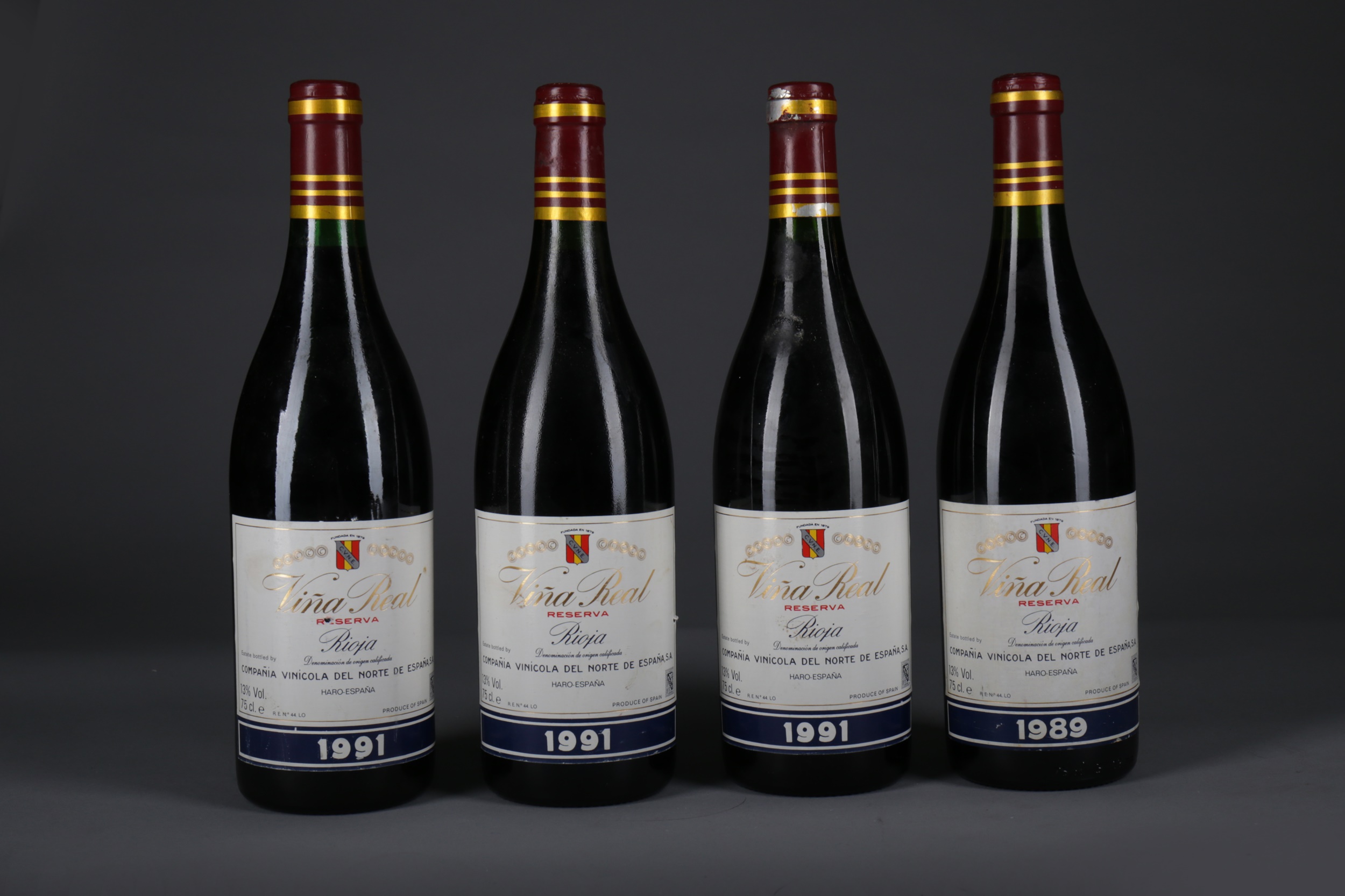 THREE BOTTLES OF CVNE VINA REAL RESERVA 1991 AND ONE BOTTLE OF 1989