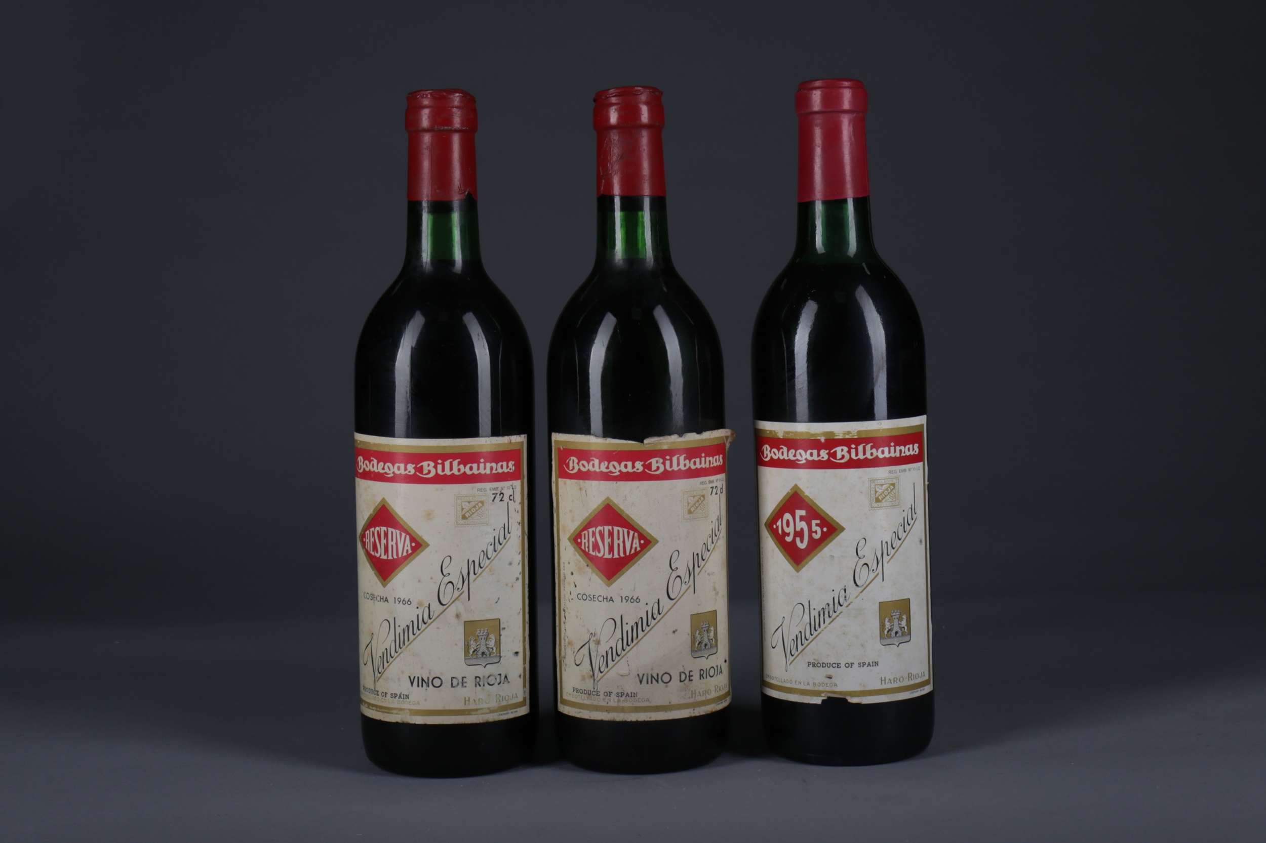 TWO BOTTLES OF BODEGAS BILBAINAS 1996 AND ONE 1955 VENDIMIA ESPECIAL