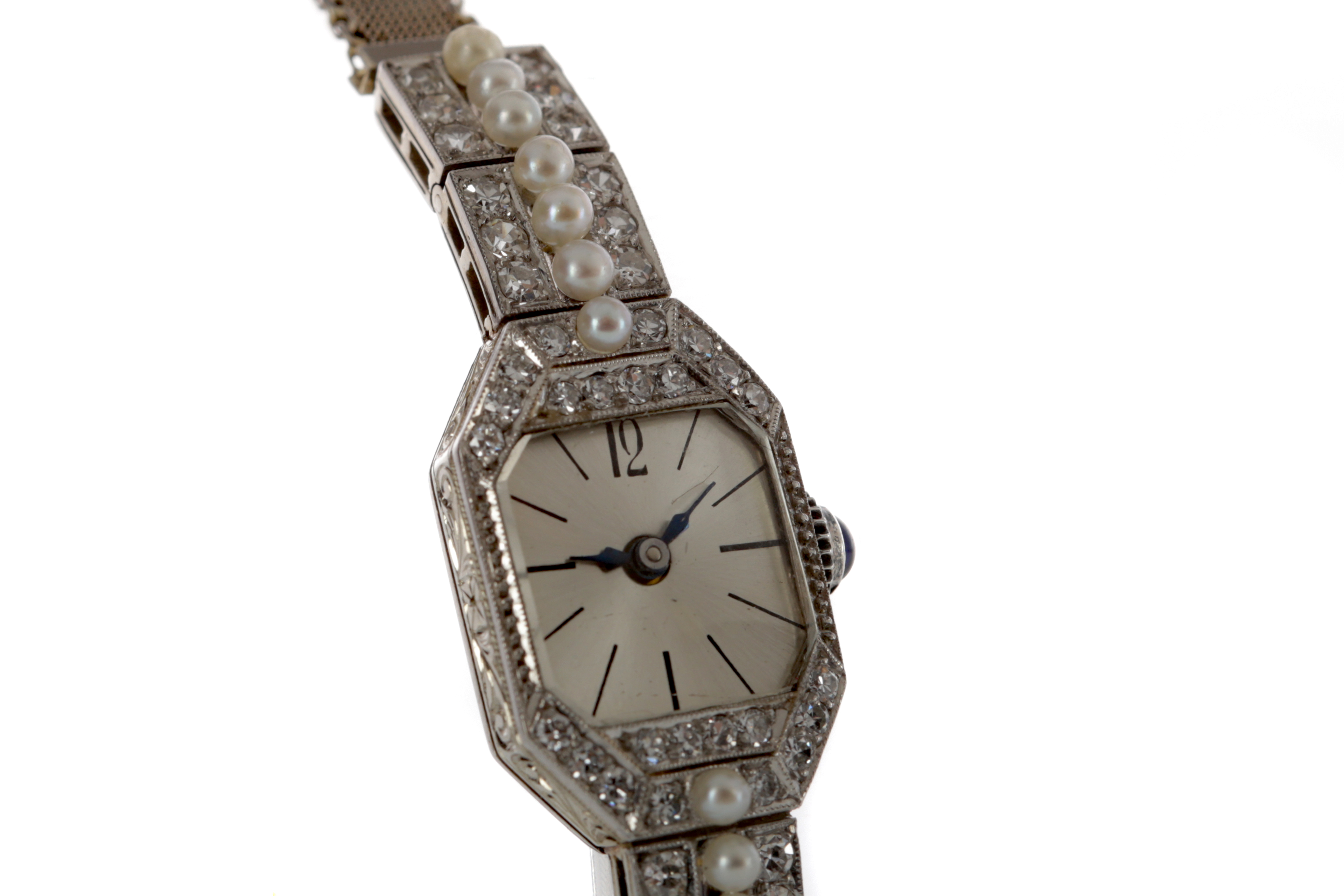 A LADY'S DIAMOND AND PEARL MANUAL WIND COCKTAIL WATCH - Image 2 of 2