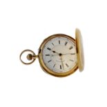 AN EIGHTEEN CARAT GOLD FULL HUNTER KEYLESS WIND CHRONOGRAPH POCKET WATCH