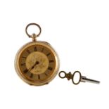 AN EIGHTEEN CARAT GOLD OPEN FACE KEY WIND FOB WATCH