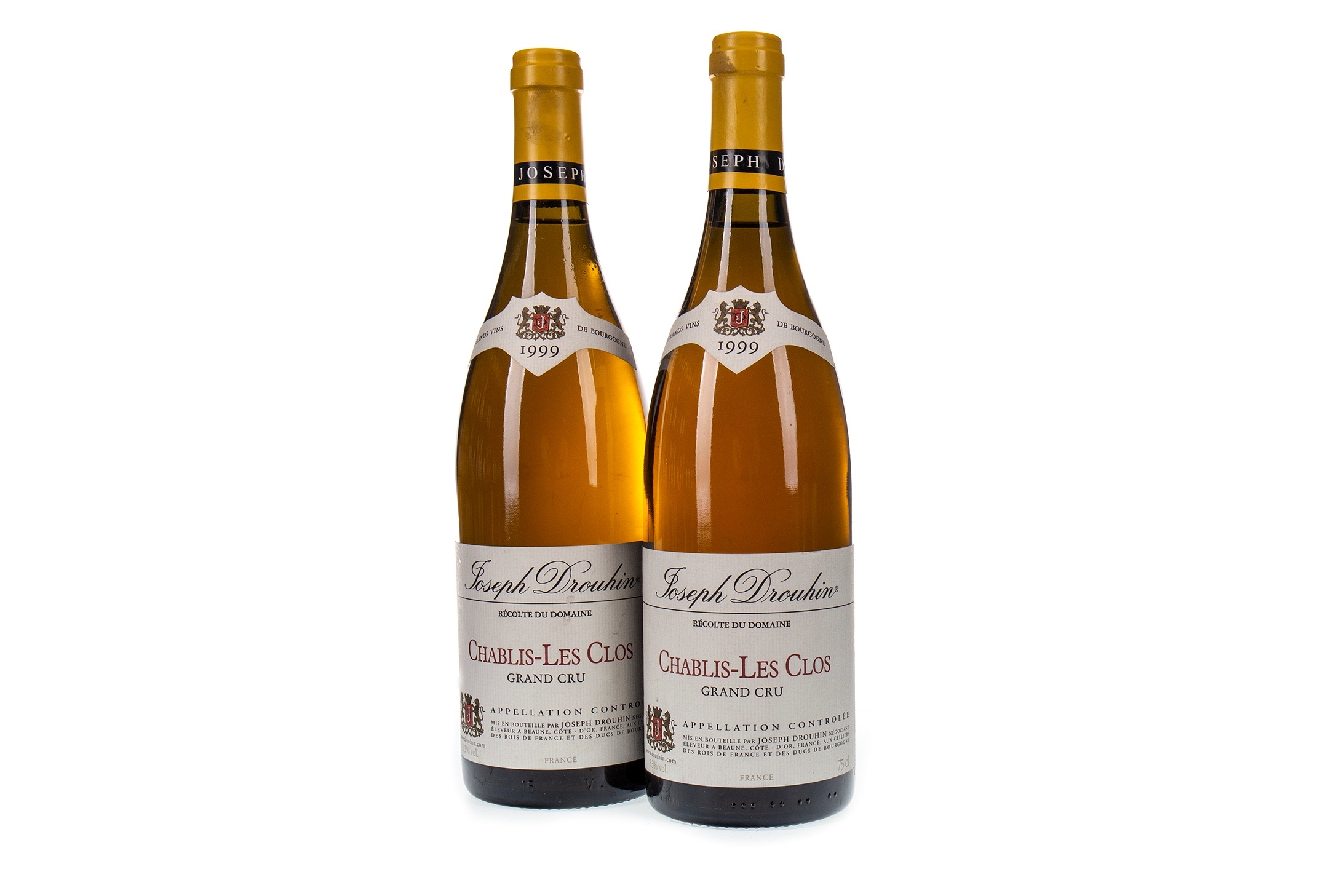 TWO BOTTLES OF JOSPEH DROUHIN 1999 CHABLIS-LES CLOS GRAND CRU