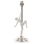 AN ART DECO CHROMIUM PLATED NUDE WOMAN 'SILHOUETTE' TABLE LAMP ON STEPPED ROUND BASE, 29CM H