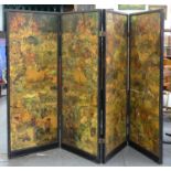 A VICTORIAN FOUR FOLD EBONISED SCRAP SCREEN, 178CM H