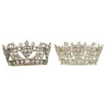 TWO EDWARDIAN DIAMOND NAVAL CROWN SWEETHEART'S BROOCHES, C1900-1910, ONE WITH SINGLE CUT DIAMONDS IN