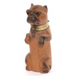 A CARVED WOOD BEGGING DOG NOVELTY VESTA CASE WITH NICKEL PLATED COLLAR, 7.5CM H, C1900, HEAD