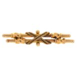 A VICTORIAN GOLD DOUBLE BATON BROOCH, MARKED 15CT, 4G