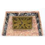 A FRENCH ART DECO MARBLE MANTEL CLOCK OF PYLON FORM, 20CM H, C1930