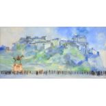REGINALD EDWIN BASS, EDINBURGH CASTLE FROM WEST PRINCES STREET WITH PASSERS BY, SIGNED, OIL ON