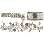 A SILVER CHARM BRACELET, AND TWO OTHER SILVER BRACELETS, 133G