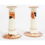 A PAIR OF WEDGWOOD GREEN JASPER DIP DWARF CANDLESTICKS, 15.5CM H, IMPRESSED MARK, C1900, RESTORED