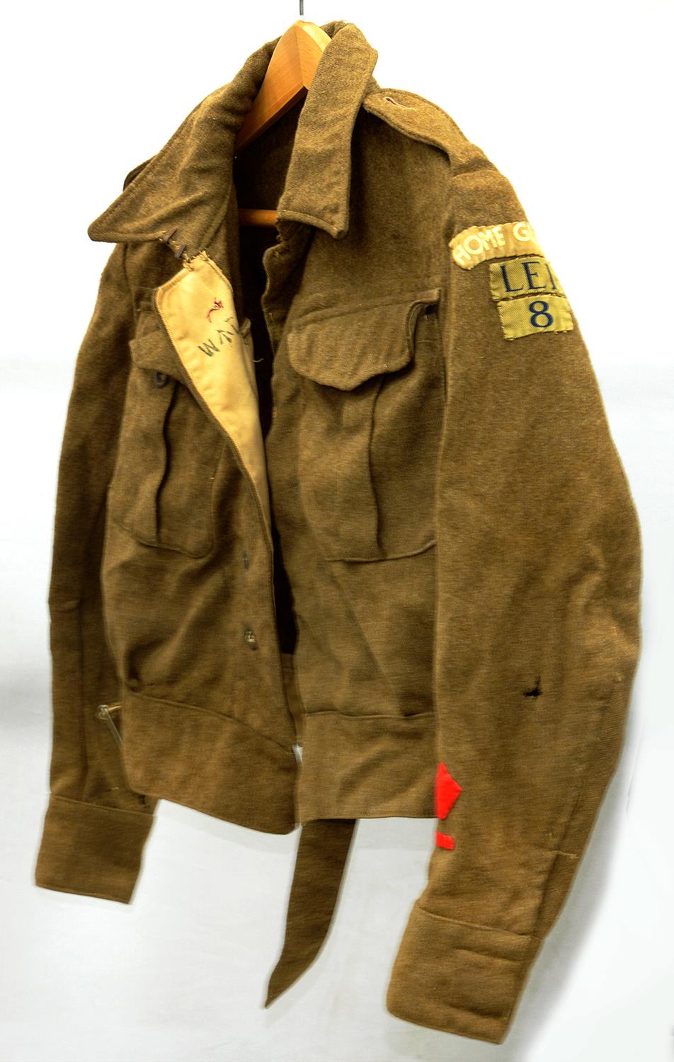 WORLD WAR TWO. BRITISH HOME GUARD KHAKI SERGE BLOUSE WITH CLOTH INSIGNIA INCLUDING LEI/8