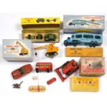 FIVE BOXED DIE CAST DINKY TOYS, COMPRISING PULLMORE CAR TRANSPORTER 982, COLES MOBILE CRANE 971,