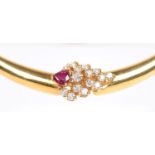 A HEART SHAPED RUBY, DIAMOND AND 18CT GOLD NECKLACE, THE HEART WITH BRILLIANT CUT DIAMOND '