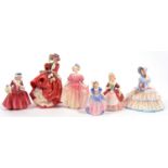 SIX ROYAL DOULTON BONE CHINA FIGURES OF YOUNG WOMEN, 8CM H AND SMALLER, PRINTED MARKS