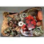 VARIOUS JAPANESE CLOISONNE VASES, DAMAGED, BINOCULARS, PLATED WARES, DINKY TOYS, A PAINTED WOOD