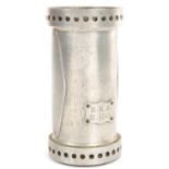 R101 AIRSHIP RELIC. A TURNED ALUMINIUM PORT OR PIPE ADAPTED AS A VASE WITH LEAD BASE, ENGRAVED ON