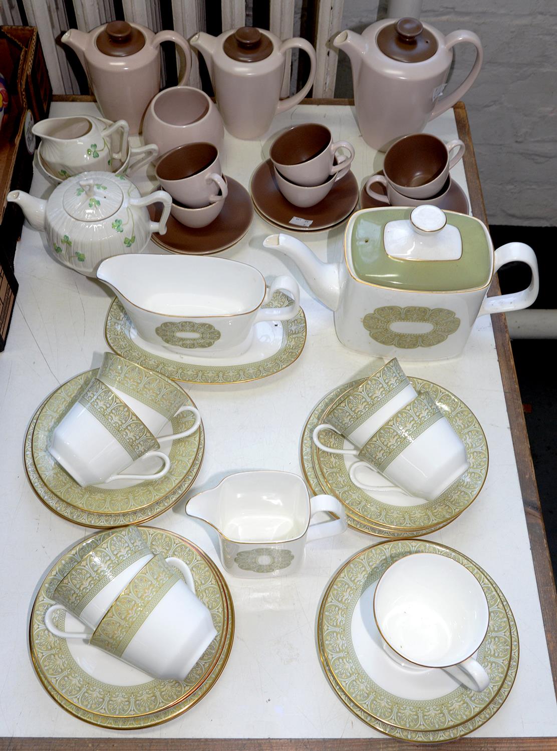 A ROYAL DOULTON BONE CHINA SONNET PART TEA SERVICE AND POOLE AND BELLEEK TEA WARE