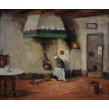 DUTCH SCHOOL, A COTTAGE INTERIOR, SIGNED F. VESTER, OIL ON CANVAS, 49 X 59CM