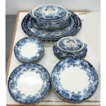 A KEELING AND CO LOSOL WARE CHATSWORTH PATTERN FLOW BLUE DINNER SERVICE, PRINTED MARK, EARLY 20TH C