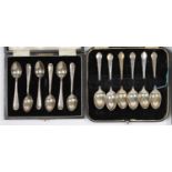 A SET OF SIX GEORGE VI SILVER TEASPOONS, LONDON 1937, CASED AND A SET OF SIX ELIZABETH II SILVER