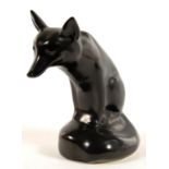 A ROYAL DOULTON EGGSHELL BLACK GLAZED EARTHENWARE MODEL OF A SEATED FOX, 14.5CM H, IMPRESSED 12,