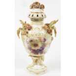 A BERLIN POT POURRI VASE AND COVER, THE VASE PAINTED WITH NATURALISTIC FLOWERS BETWEEN LIGHTLY