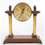 AN URGOS FIGURED WALNUT AND BRASS COLONNADE CLOCK IN EARLY 19TH C STYLE, 40CM H, LATE 20TH C