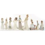 SEVEN LLADRO FIGURES OF ANGELS, CHILDREN AND YOUNG WOMEN AND TWO OTHERS, SIMILAR, PRINTED MARKS