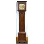 A 1030S MAHOGANY DWARF LONGCASE CLOCK WITH FRETWORK DECORATION AND BRASS DIAL, STRIKING COILED