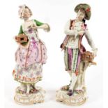 A PAIR OF SITZENDORF PORCELAIN FIGURES OF LIBERTY AND MATRIMONY ON FLORAL ENCRUSTED GILT SCROLLING