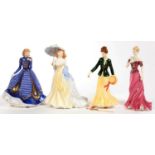 FOUR ROYAL WORCESTER FIGURES OF YOUNG WOMEN, 24CM H AND CIRCA, PRINTED MARKS, GILT TITLES