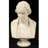 A ROBINSON AND LEADBEATER PARIAN WARE BUST OF A C TAIT, BY MORTON EDWARDS, ON SOCLE, 32CM H,