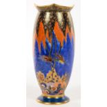 A CARLTON WARE TREE AND SWALLOW PATTERN VASE, 25.5CM H, PRINTED MARK