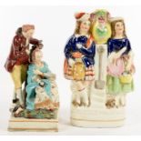 A STAFFORDSHIRE PEARLWARE SQUARE BASED GROUP OF THE HAIRDRESSER, 16CM H, C1820 AND A STAFFORDSHIRE