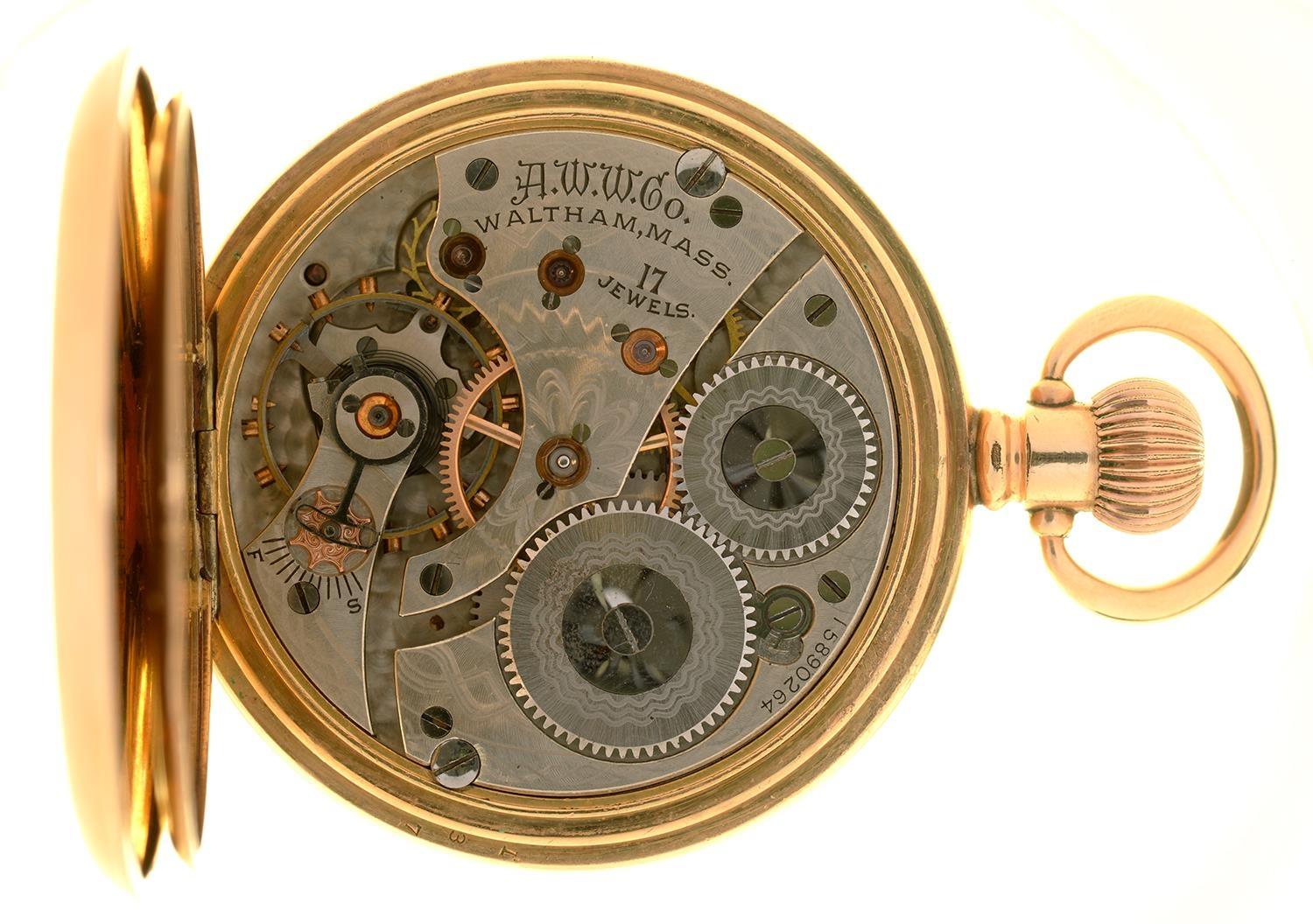 A THOMAS RUSSELL AND SONS GOLD PLATED KEYLESS LEVER WATCH AND A WALTHAM GOLD PLATED HUNTING CASED - Image 2 of 3