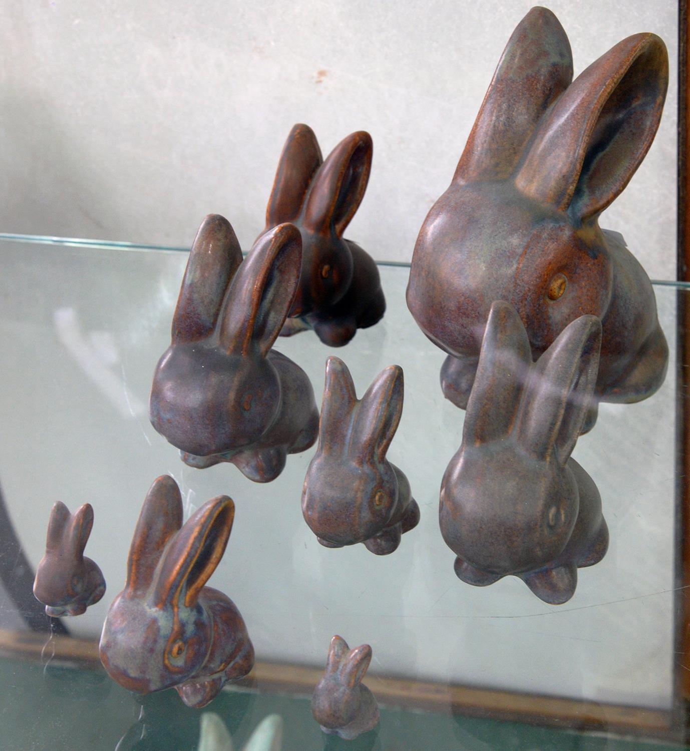 EIGHT DENBY DANESBY ORIENT WARE MODELS OF THE RABBITS MARMADUKE AND COTTONTAIL, 3.5 - 20.5CM H,