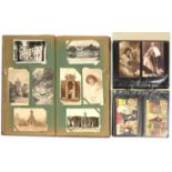 A COLLECTION OF PICTURE POSTCARDS IN EARLY 20TH C ALBUM AND 1960'S COLLECTA BINDER, INCLUDING REAL