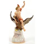 A MEISSEN FIGURE OF THE ABDUCTION OF GANYMEDE, ON DOMED BASE IN THE FORM OF CLOUDS, 29.5CM H,