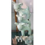 FIVE DENBY GRETNA DANESBY WARE MODELS OF A LAMB, ONE A COTTON WOOL HOLDER, 8 - 17.5CM H, PRINTED