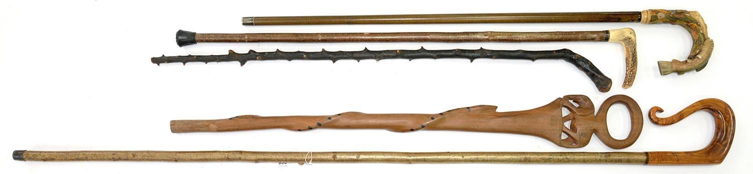 MISCELLANEOUS CARVED WOOD AND OTHER WALKING STICKS