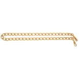 A 9CT GOLD ALBERT, 43.5CM L OVERALL, LINKS INDIVIDUALLY MARKED, 37.8G
