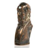 A VICTORIAN SILVERED BRASS FIGURAL NOVELTY VESTA CASE AS A BUST OF W. E. GLADSTONE, 5.5CM H, LATE