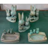 FIVE DENBY REGENT PASTEL AND OTHER DANESBY WARE RABBIT NOVELTIES, COMPRISING