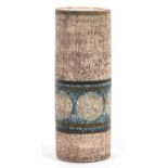 A TROIKA SMALL TEXTURED CYLINDER VASE OR PENCIL JAR, 15CM H, PAINTED TROIKA ST IVES ENGLAND AND