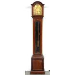 A MAHOGANY DWARF LONGCASE CLOCK, THE ARCH TOPPED BRASS DIAL INSCRIBED TEMPUS FUGIT, 178CM H