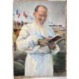 REGINALD EDWIN BASS, PORTRAIT OF SIR STERLING MOSS, SIGNED, OIL ON CANVAS, 74 X 50CM, UNSTRETCHED,