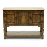 AN ANTIQUE STYLE CARVED OAK HUTCH, 80CM H; 108 X 40CM